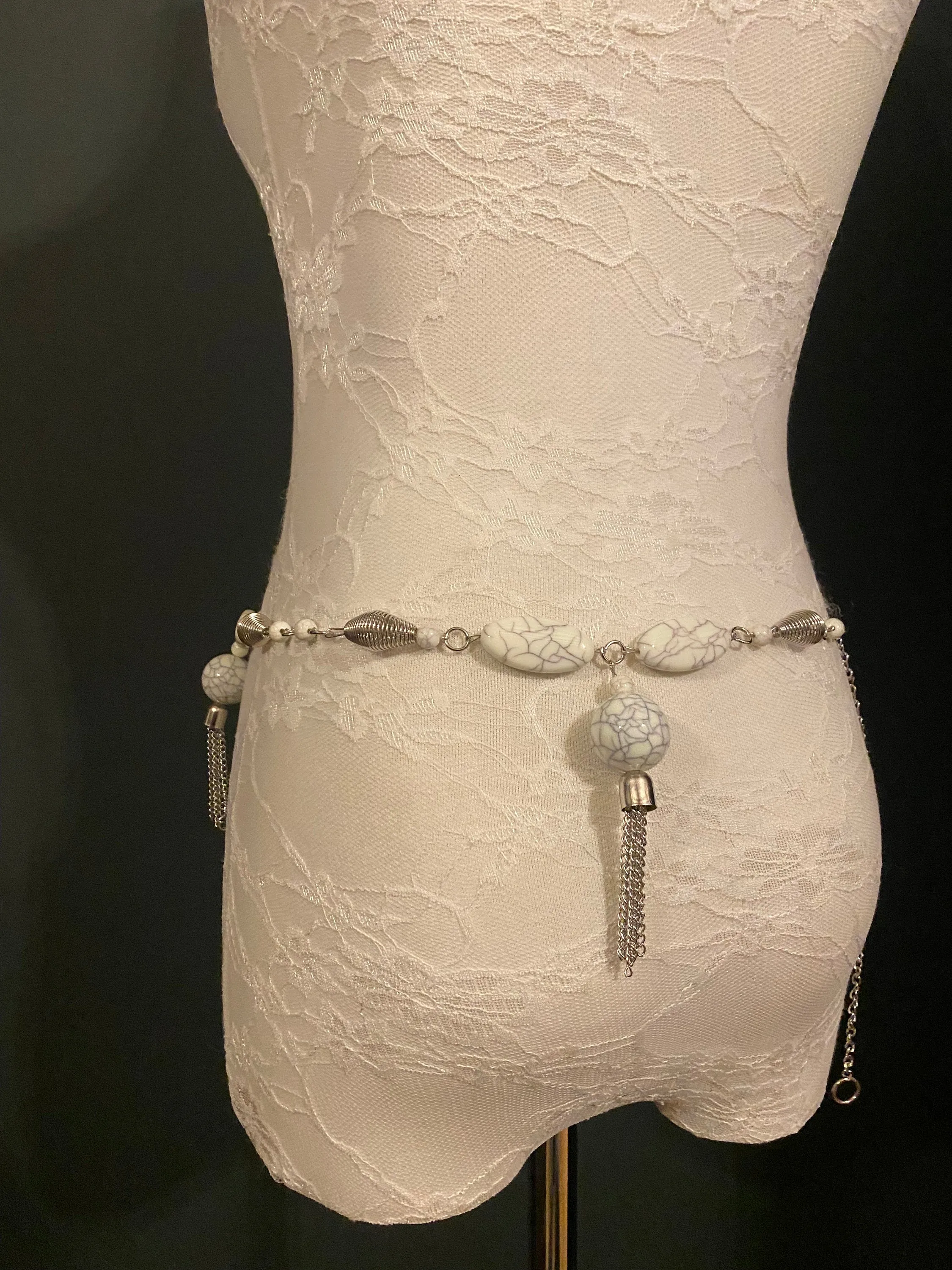 X-Long Belt, Marble Bead Tassel Belt, Metal Belt, Fashion Belt, Vintage Style, Waist Chain Belt, Belt, Fashion, UK 2-40c FAN Design