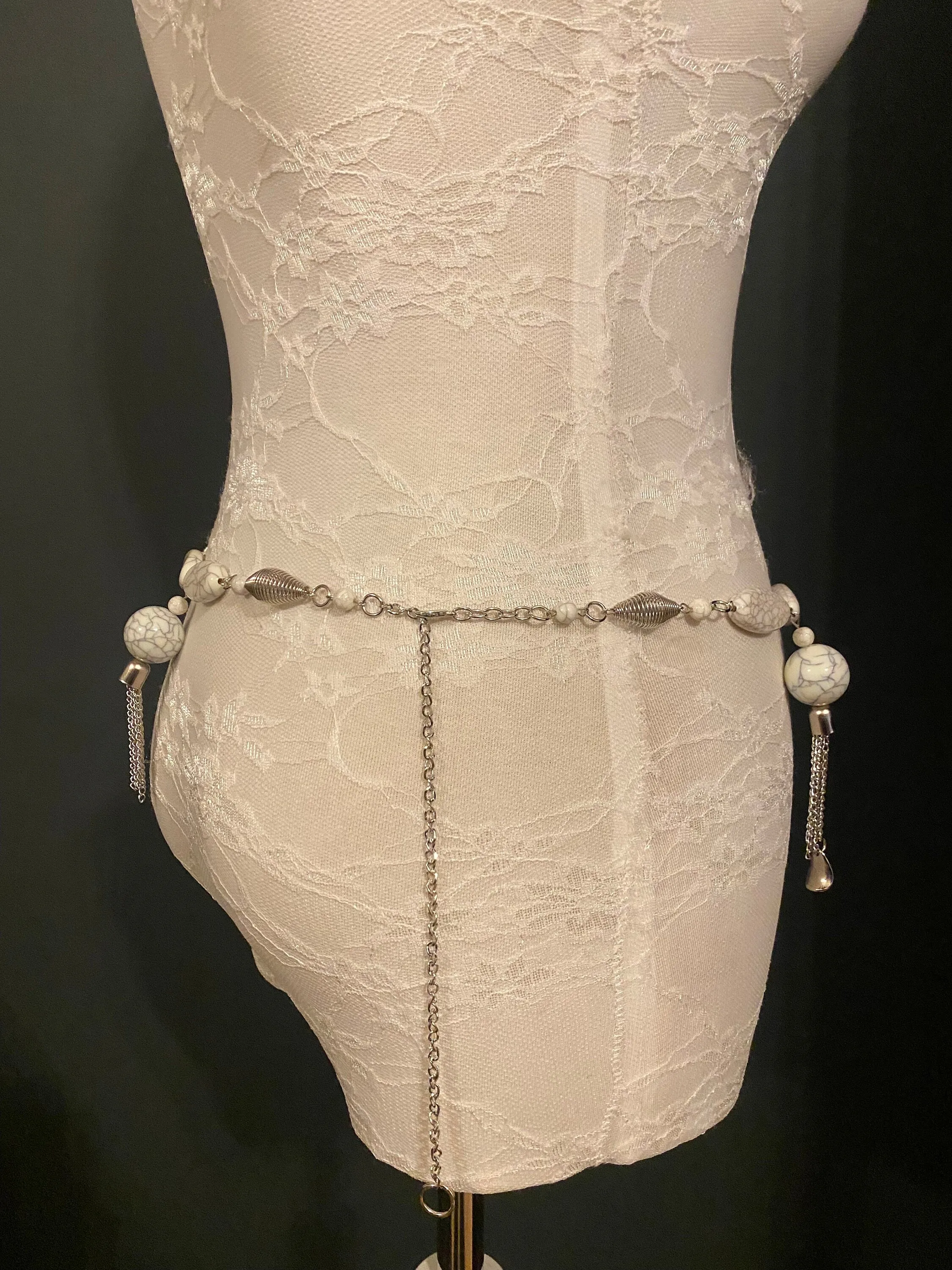 X-Long Belt, Marble Bead Tassel Belt, Metal Belt, Fashion Belt, Vintage Style, Waist Chain Belt, Belt, Fashion, UK 2-40c FAN Design