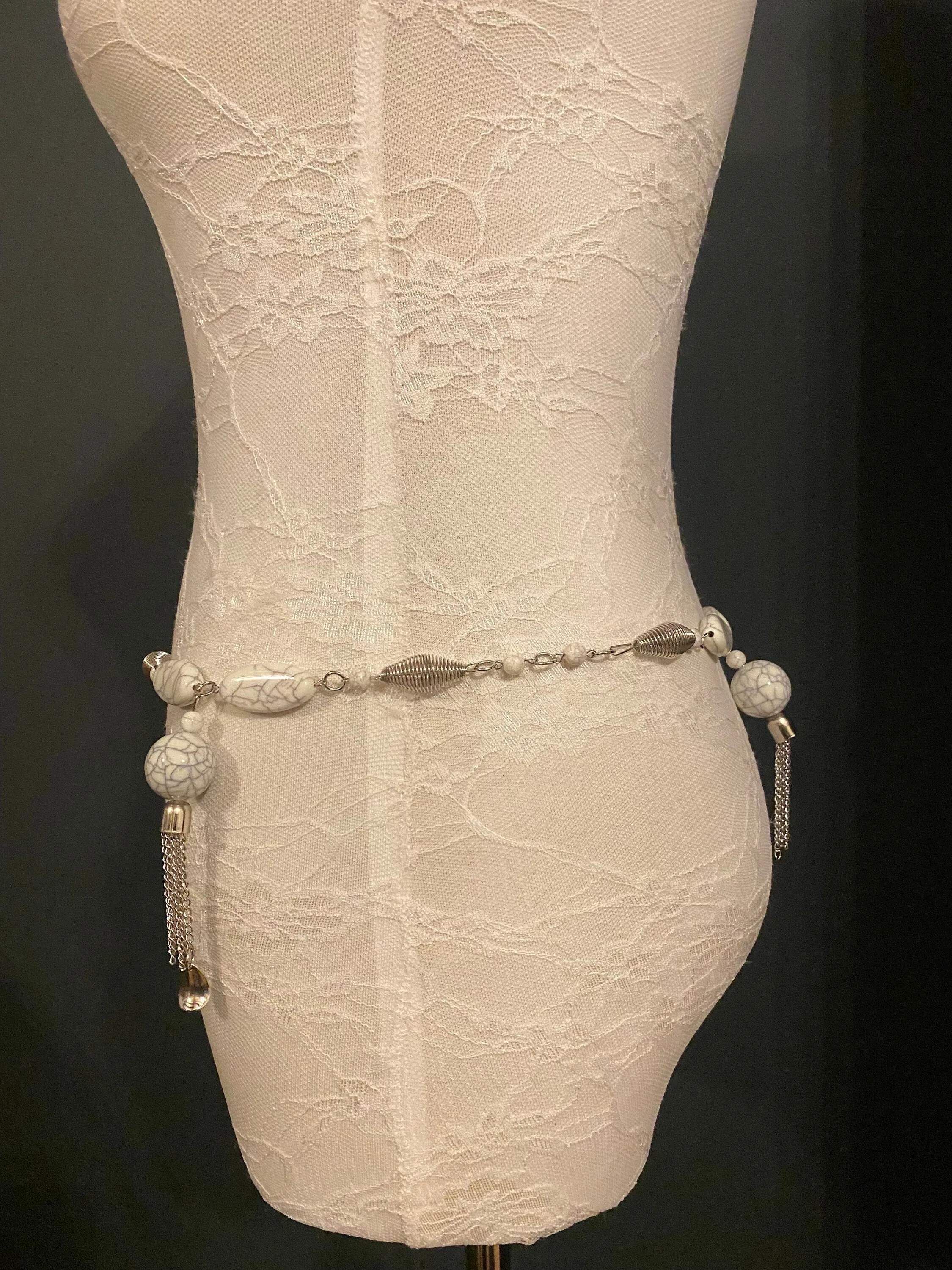 X-Long Belt, Marble Bead Tassel Belt, Metal Belt, Fashion Belt, Vintage Style, Waist Chain Belt, Belt, Fashion, UK 2-40c FAN Design