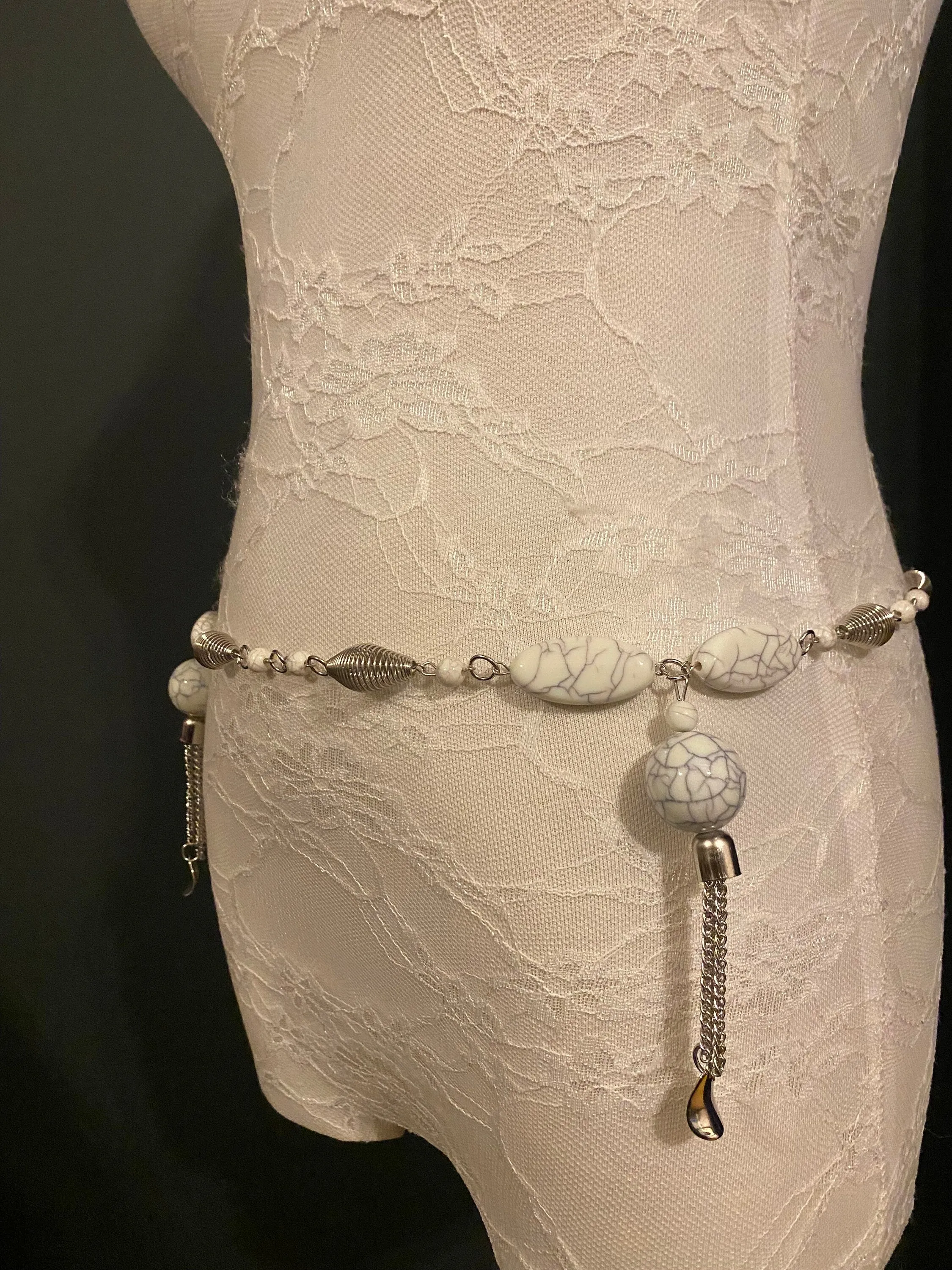 X-Long Belt, Marble Bead Tassel Belt, Metal Belt, Fashion Belt, Vintage Style, Waist Chain Belt, Belt, Fashion, UK 2-40c FAN Design