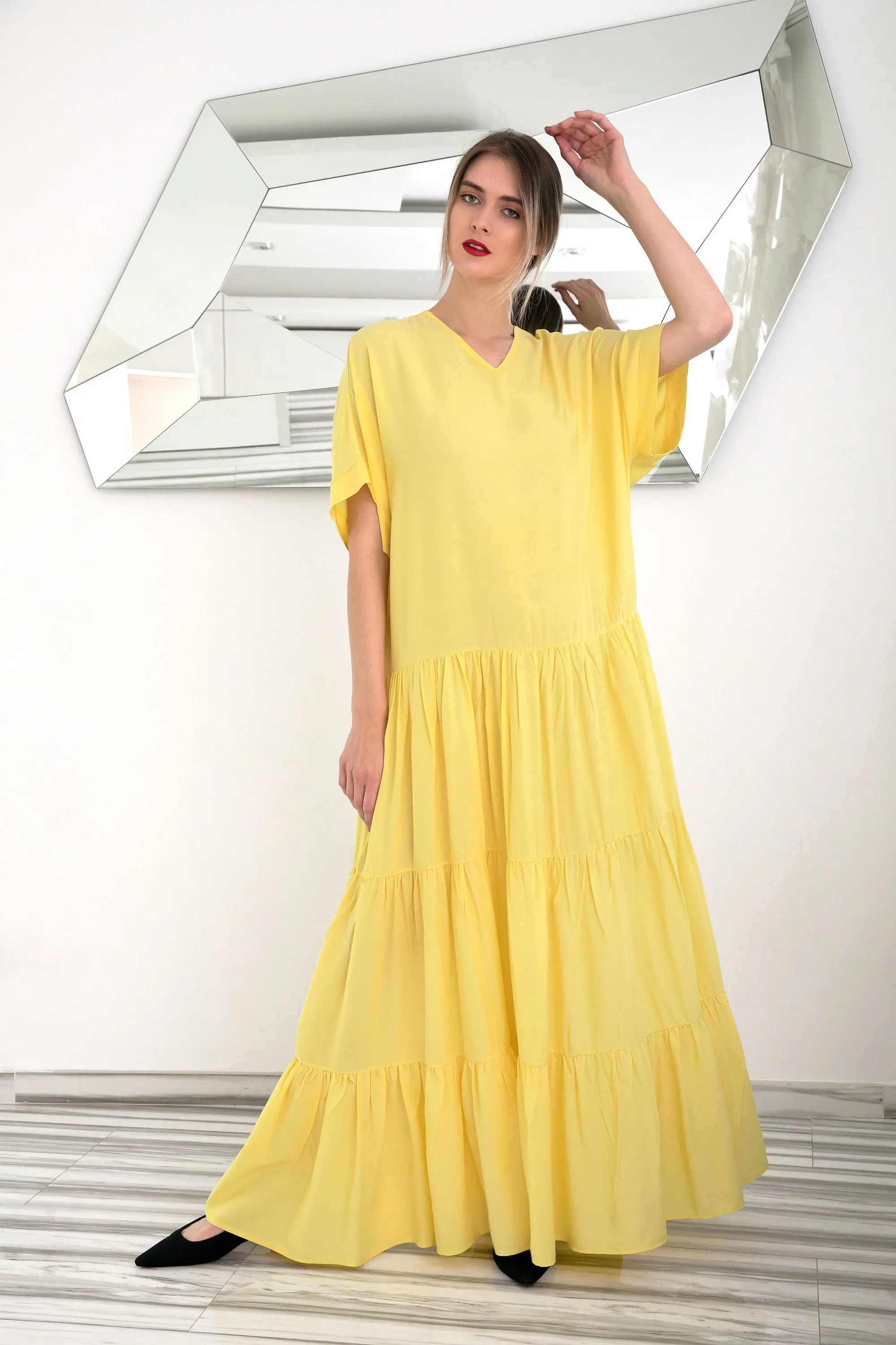 Yellow Maxi Dress, Kaftan Dress, Boho Dress, Plus Size Clothing, Beach Caftan, Bohemian Clothing, Ruffle Dress, Maternity Dress, Summer
