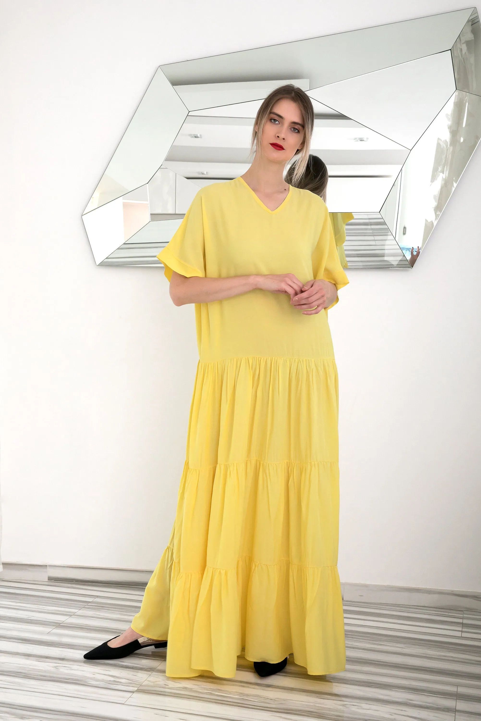 Yellow Maxi Dress, Kaftan Dress, Boho Dress, Plus Size Clothing, Beach Caftan, Bohemian Clothing, Ruffle Dress, Maternity Dress, Summer