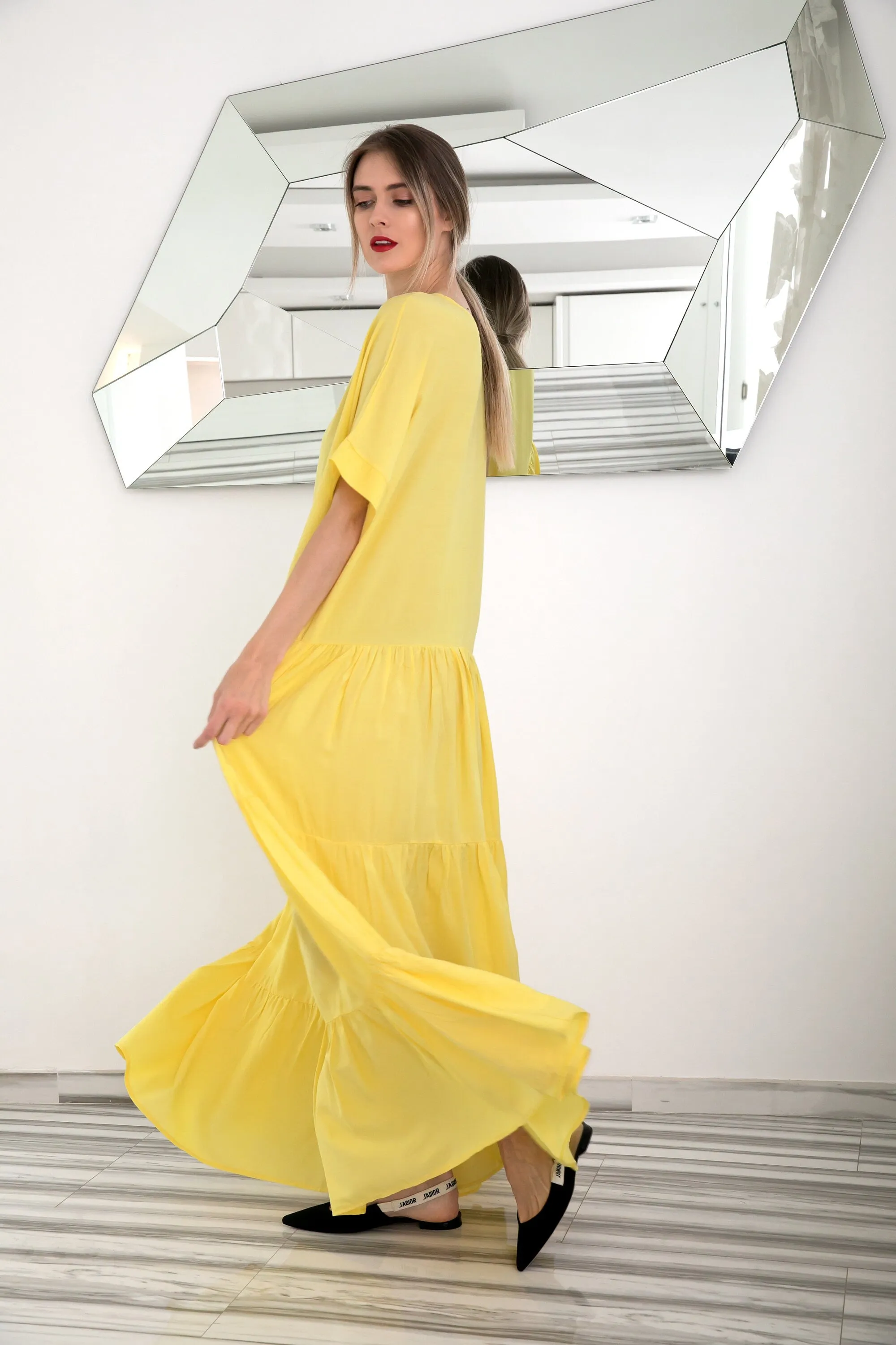 Yellow Maxi Dress, Kaftan Dress, Boho Dress, Plus Size Clothing, Beach Caftan, Bohemian Clothing, Ruffle Dress, Maternity Dress, Summer