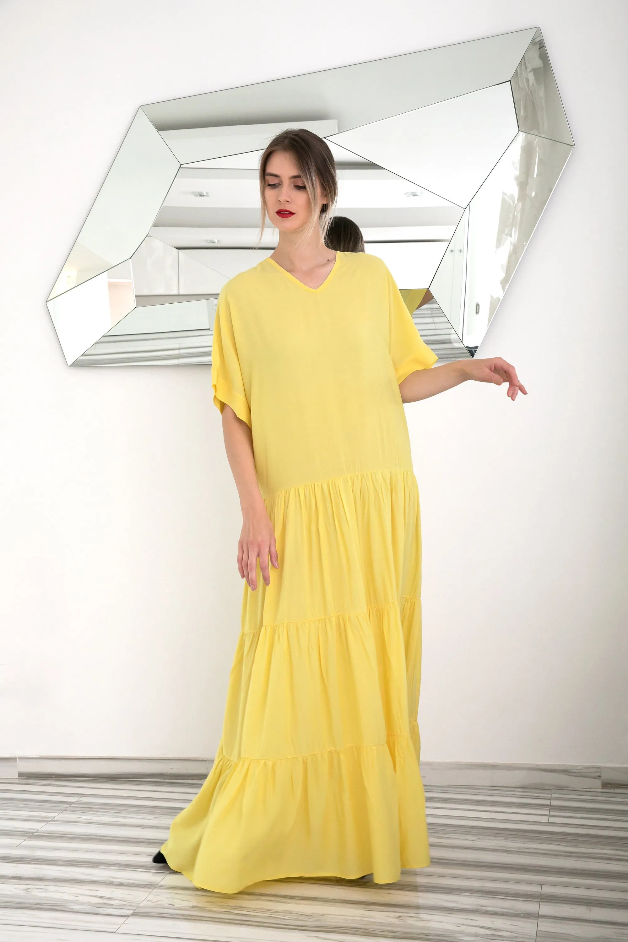 Yellow Maxi Dress, Kaftan Dress, Boho Dress, Plus Size Clothing, Beach Caftan, Bohemian Clothing, Ruffle Dress, Maternity Dress, Summer