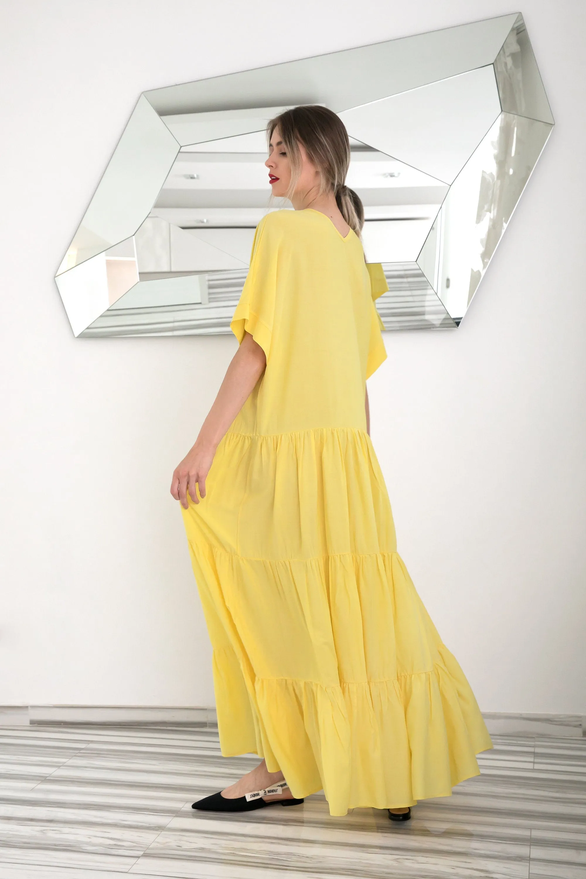Yellow Maxi Dress, Kaftan Dress, Boho Dress, Plus Size Clothing, Beach Caftan, Bohemian Clothing, Ruffle Dress, Maternity Dress, Summer