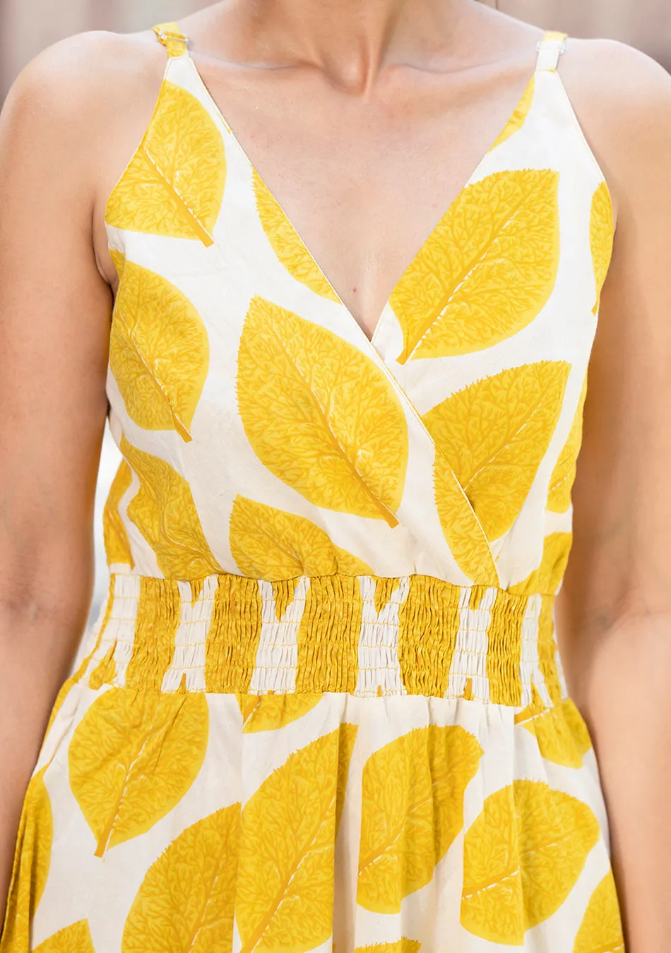 Yellow Printed Pure Cotton Fit & Flare Dress