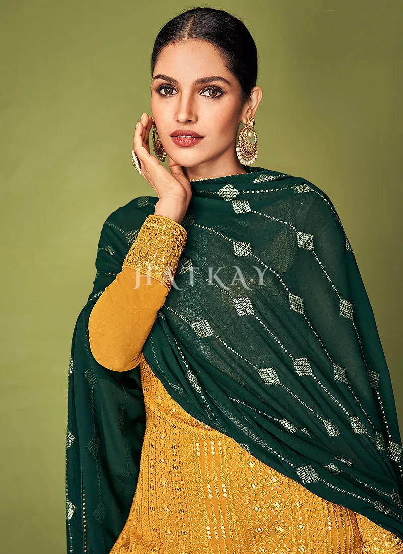 Yellow Sequence Embroidered Sharara Style Suit