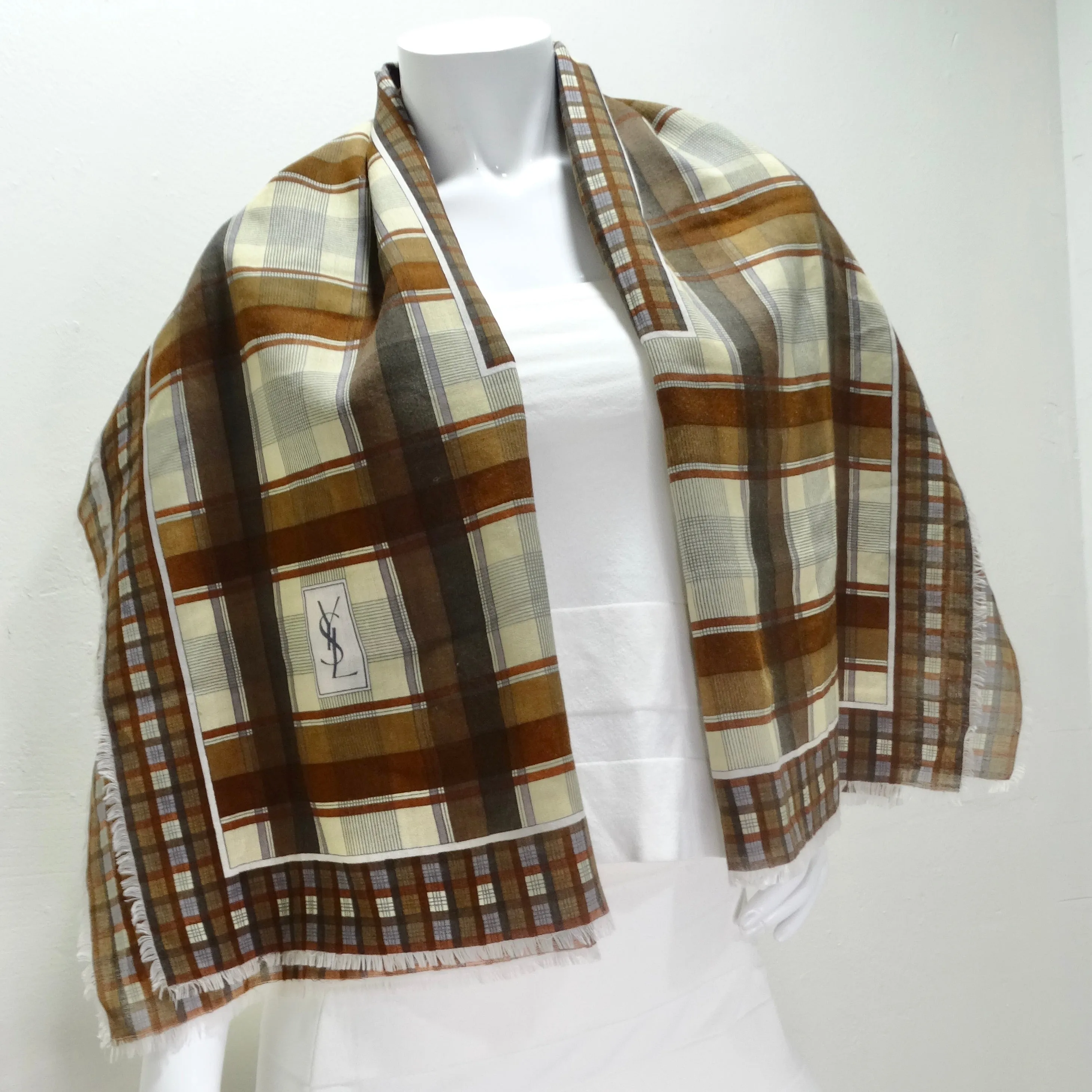 Yves Saint Laurent 1980s Brown Printed Scarf
