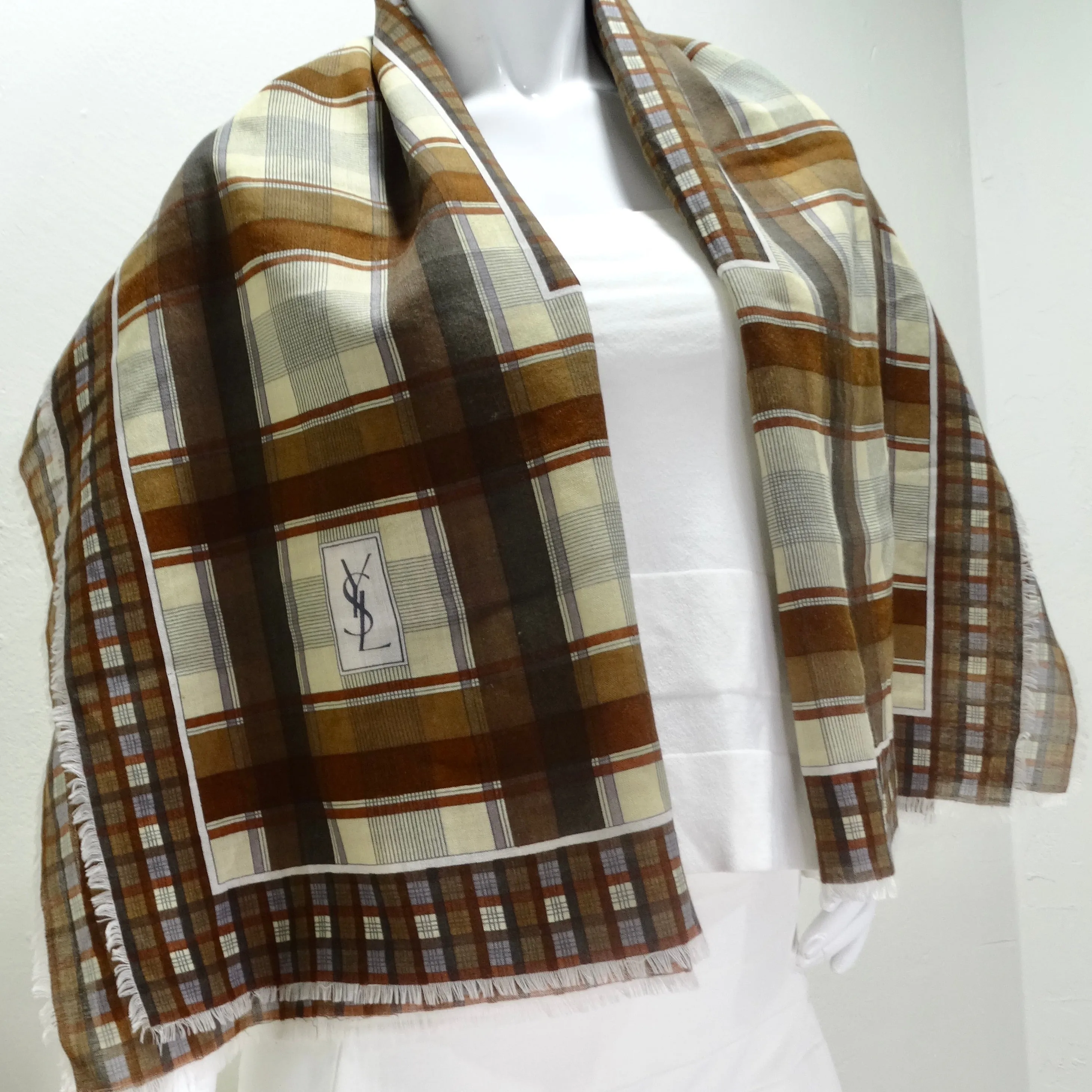 Yves Saint Laurent 1980s Brown Printed Scarf