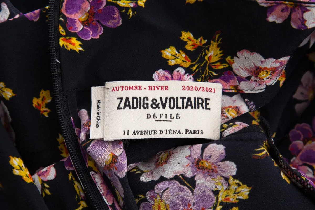 Zadig & Voltaire Black Floral Long Sleeve Dress SZ M
