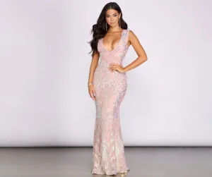 Zinnia Iridescent Sequin Charming Deep V Dress